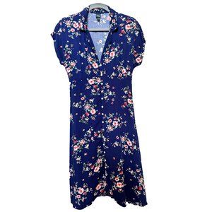 Wild Fable Blue Floral Print Button Down Midi Dress (Size M)